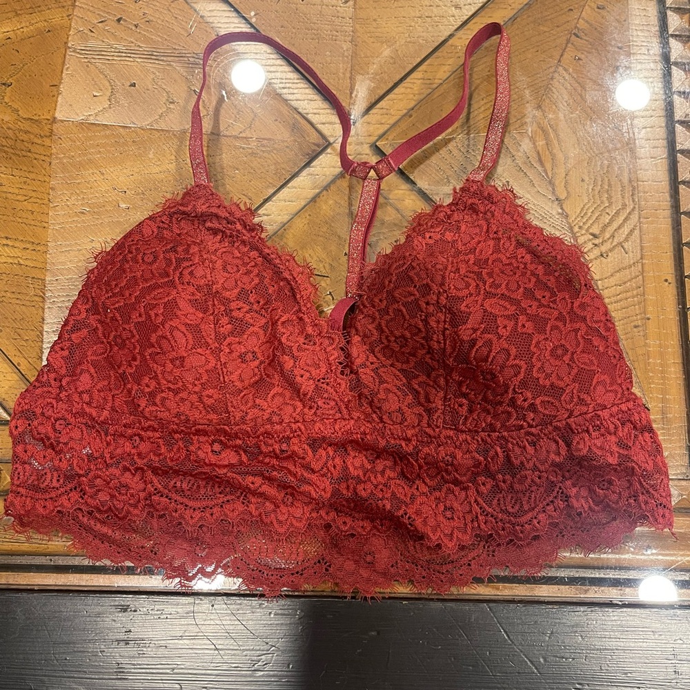 aerie Red Lace Bralette with Strappy Back